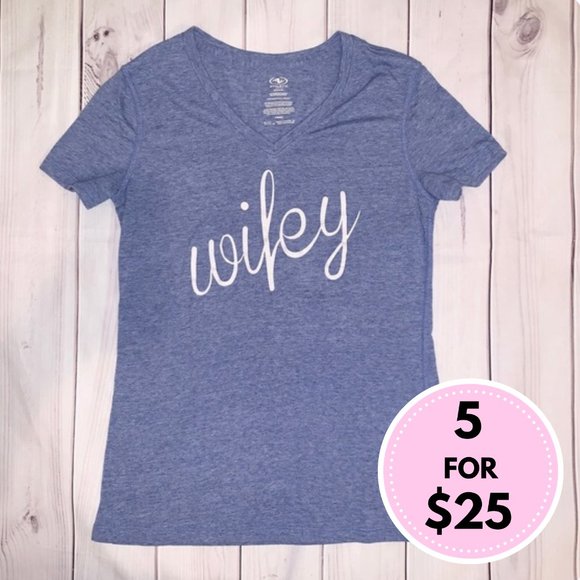 Athletic Works Tops - Glitter Wifey V Neck Blue Shirt -  Bride Shirt - Size Small